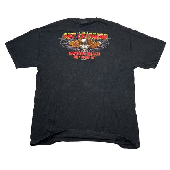 Vintage 2006 Hot Leathers Biker Eagle Flames Graphic Tee T-Shirt FLAW Black XL - Picture 2 of 7